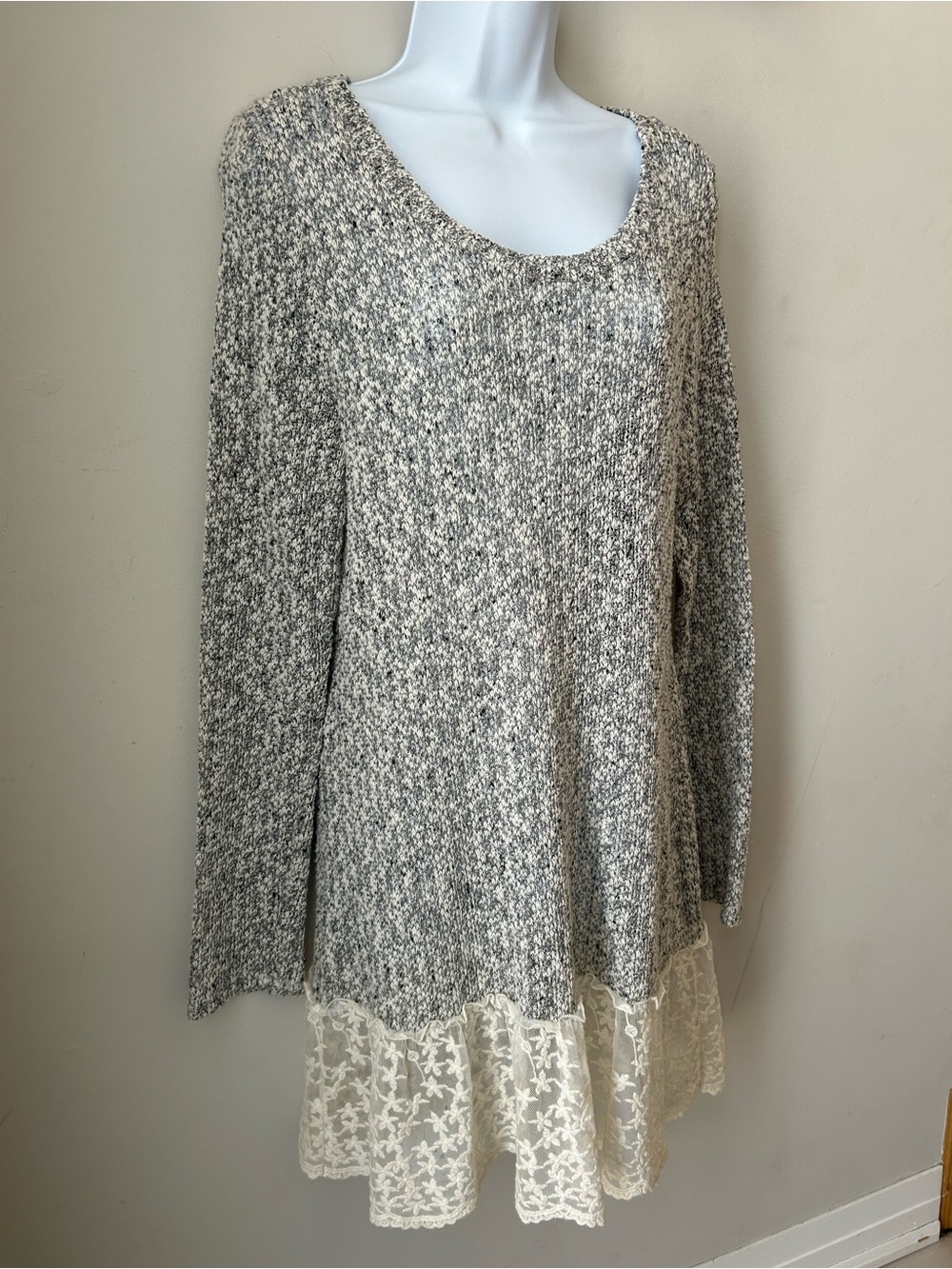 Made in USA Knit Lace Ruffle Dress Med Boho Lagenlook Romantic Cottagecore 90s